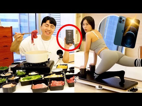 韓國淘氣弟弟點海底撈挑釁在健身的姐姐，堅持到底就可以拿到iPhone12 Pro!!!